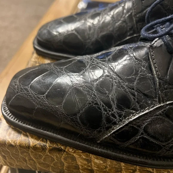 David Eden Alligator Skin Dress Derby Shoes Blue 9M - Picture 6 of 16